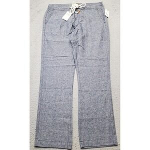 Rainforest Pants Mens 34 Blue Linen Blend Warm-Weather Straight Leg Drawstring